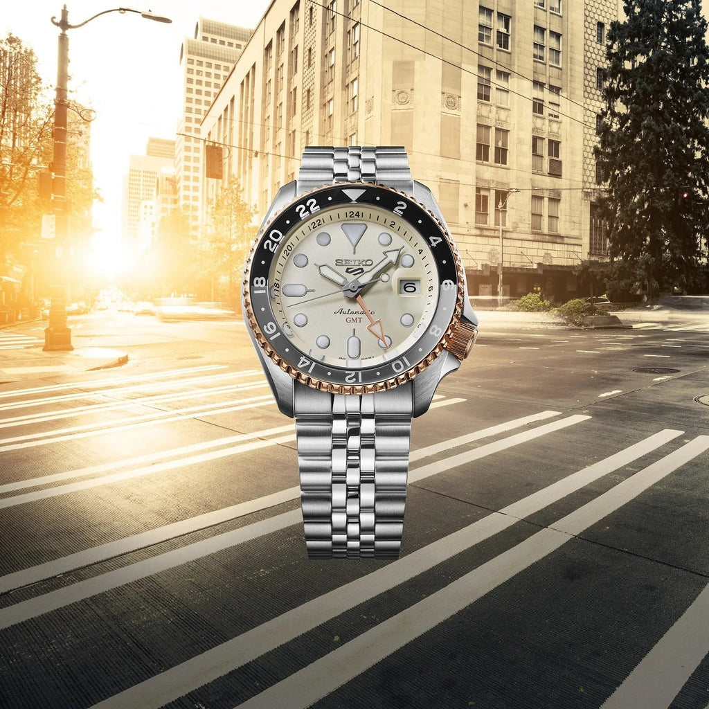 Seiko 5 GMT Sport Asia Exclusive Limited Edition Off White Dial Silver Steel Strap Watch for Men - SSK046K1 Buy Now By Seiko