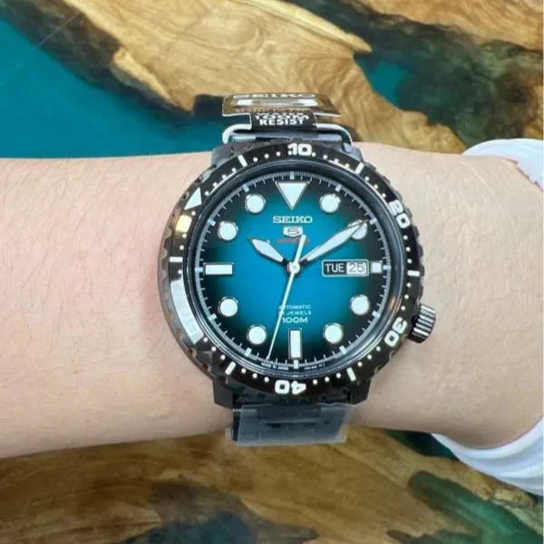 Seiko 5 Sports Automatic Turquoise Dial Grey Steel Strap Watch for Men - SRPC65J1 Buy Now By Seiko