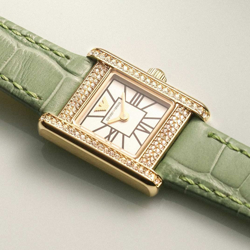 Emporio Armani Classic White Dial Green Leather Strap Watch for Women - AR11661 Buy Now By Emporio Armani