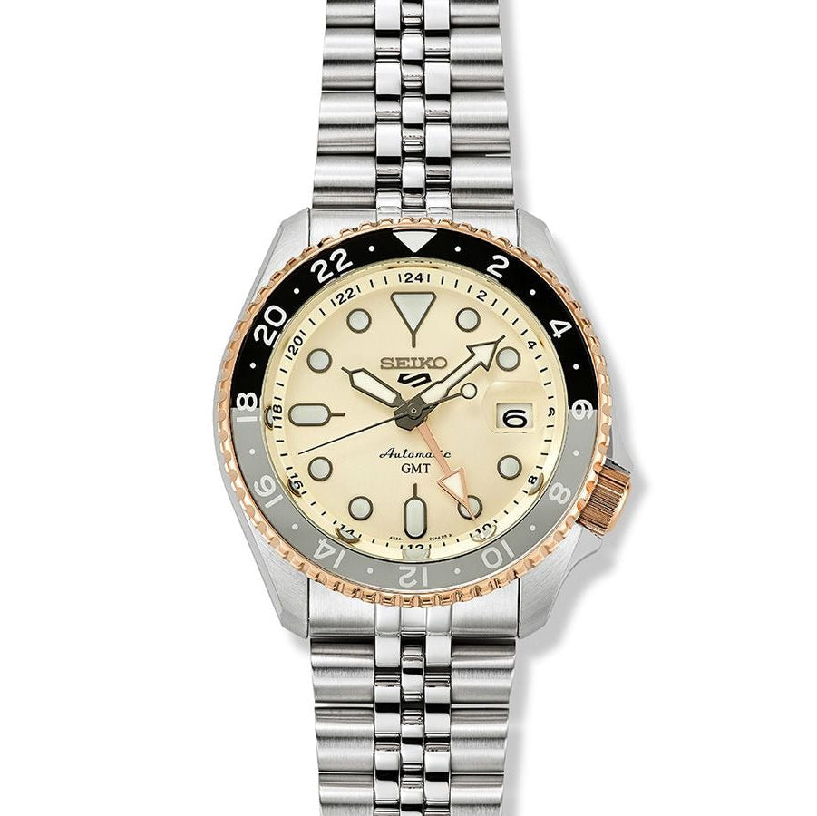 Seiko 5 GMT Sport Asia Exclusive Limited Edition Off White Dial Silver Steel Strap Watch for Men - SSK046K1 Buy Now By Seiko
