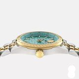 Versace V-Code Analog Turquoise Dial Two Tone Steel Strap Watch for Women - VE8I00524 Buy Now By Versace