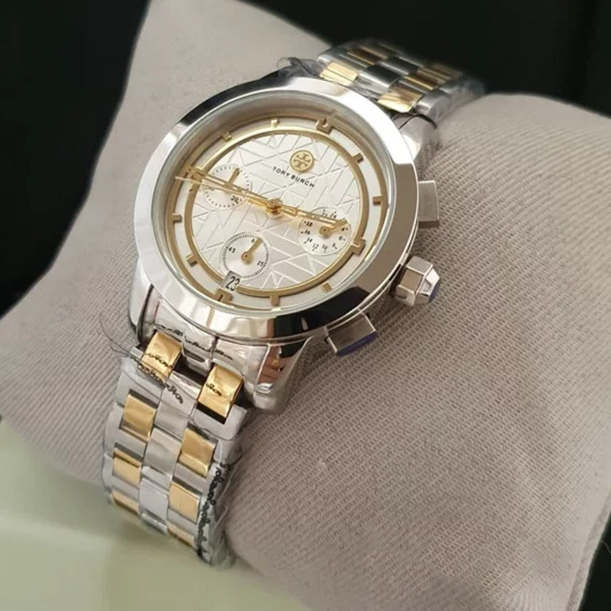 Tory Burch Classic Chronograph White Dial Two Tone Steel Strap Watch for Women - TBW1034 Buy Now By Tory Burch