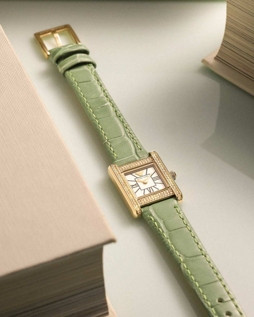 Emporio Armani Classic White Dial Green Leather Strap Watch for Women - AR11661 Buy Now By Emporio Armani