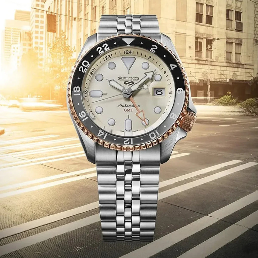 Seiko 5 GMT Sport Asia Exclusive Limited Edition Off White Dial Silver Steel Strap Watch for Men - SSK046K1 Buy Now By Seiko