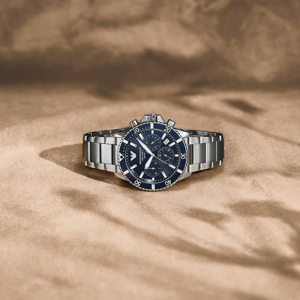 Emporio Armani World Explorer Chronograph Blue Dial Silver Steel Strap Watch for Men - AR11681 Buy Now By Emporio Armani