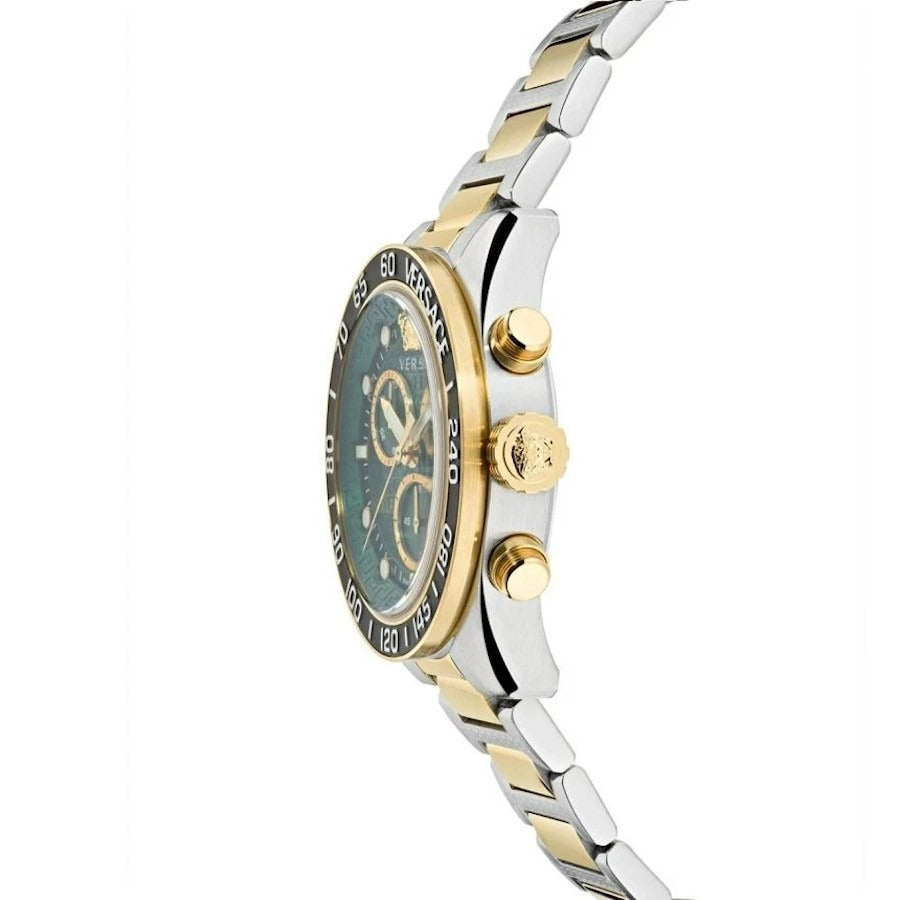Versace Greca Dome Chronograph Green Dial Two Tone Steel Strap Watch for Men - VE6K00423 Buy Now By Versace