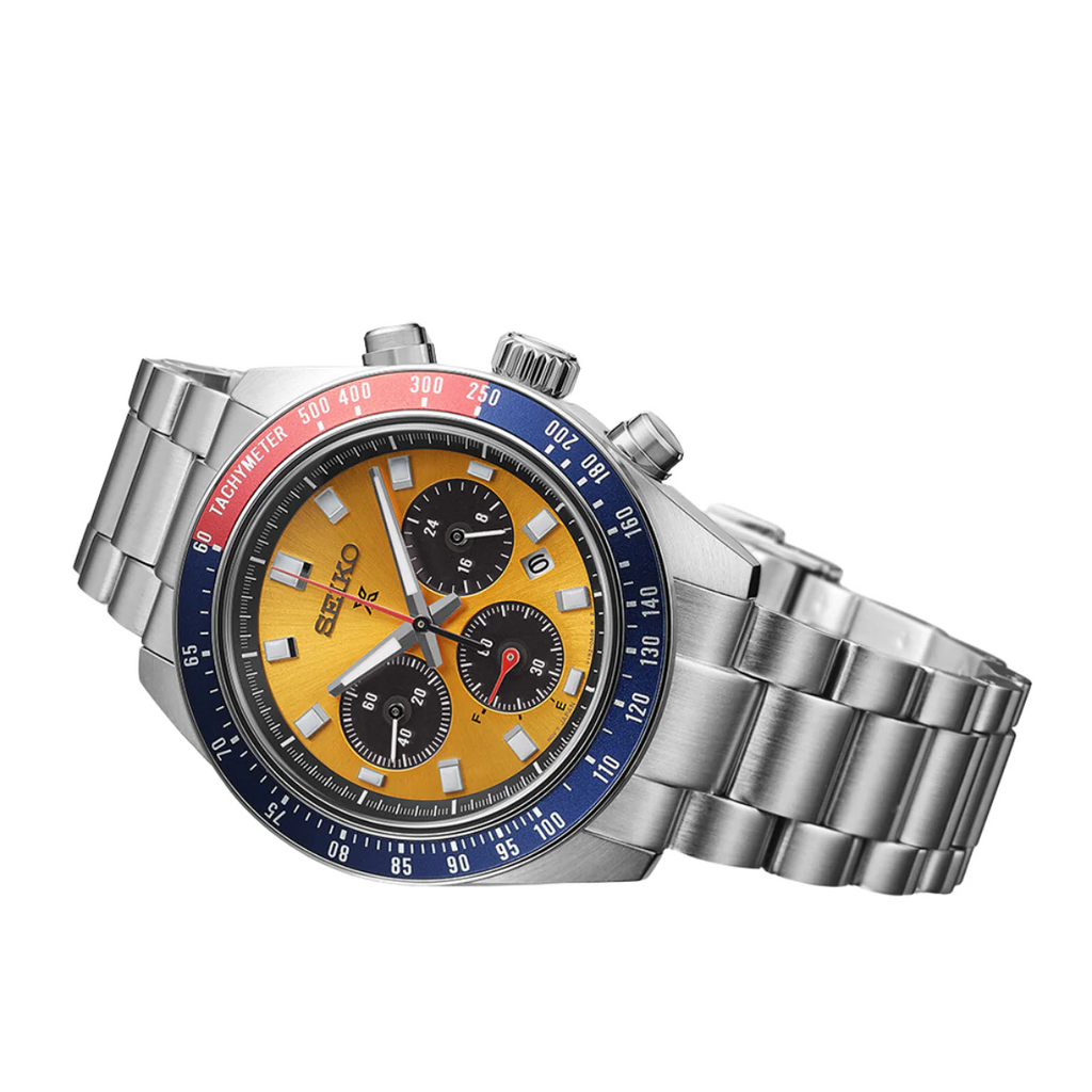 Seiko Prospex Solar Chronograph 1969 Re-interpretation Orange Dial Silver Steel Strap Watch for Men - SSC947 Buy Now By Seiko