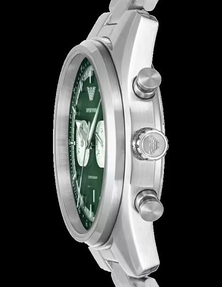 Emporio Armani Racer Chronograph Green Dial Silver Steel Strap Watch for Men - AR11637 Buy Now By Emporio Armani