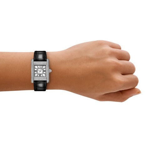 Emporio Armani Classic Crystals Silver Dial Black Leather Strap Watch for Women - AR11660 Buy Now By Emporio Armani