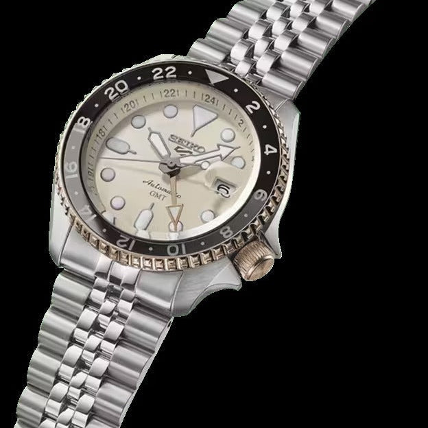 Seiko 5 GMT Sport Asia Exclusive Limited Edition Off White Dial Silver Steel Strap Watch for Men - SSK046K1 Buy Now By Seiko