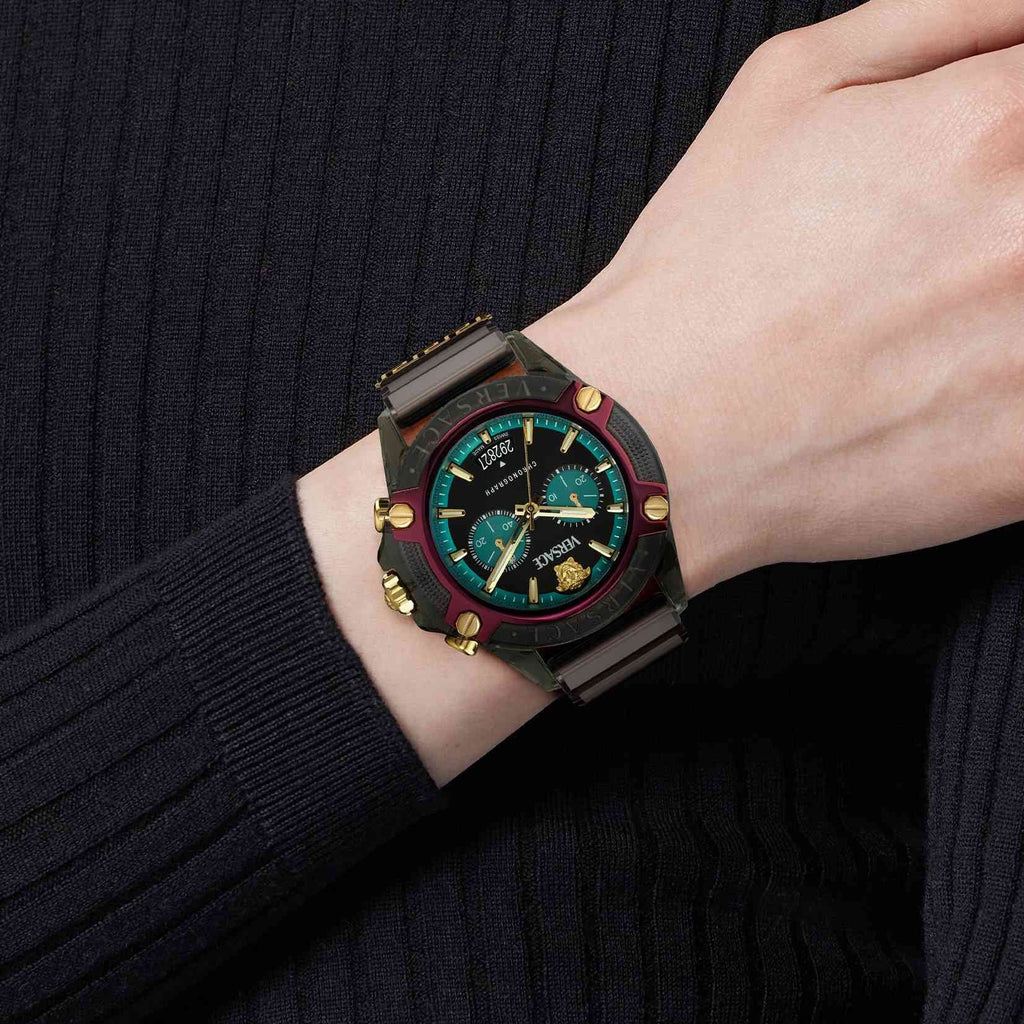 Versace Icon Active Chronograph Black Dial Black Rubber Strap Unisex Watch - VE8P00224 Buy Now By Versace