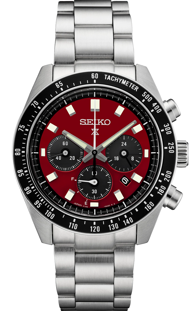Seiko Prospex US Special Edition Speedtimer Solar Chronograph Red Dial Silver Steel Strap Watch for Men - SSC927 Buy Now By Seiko
