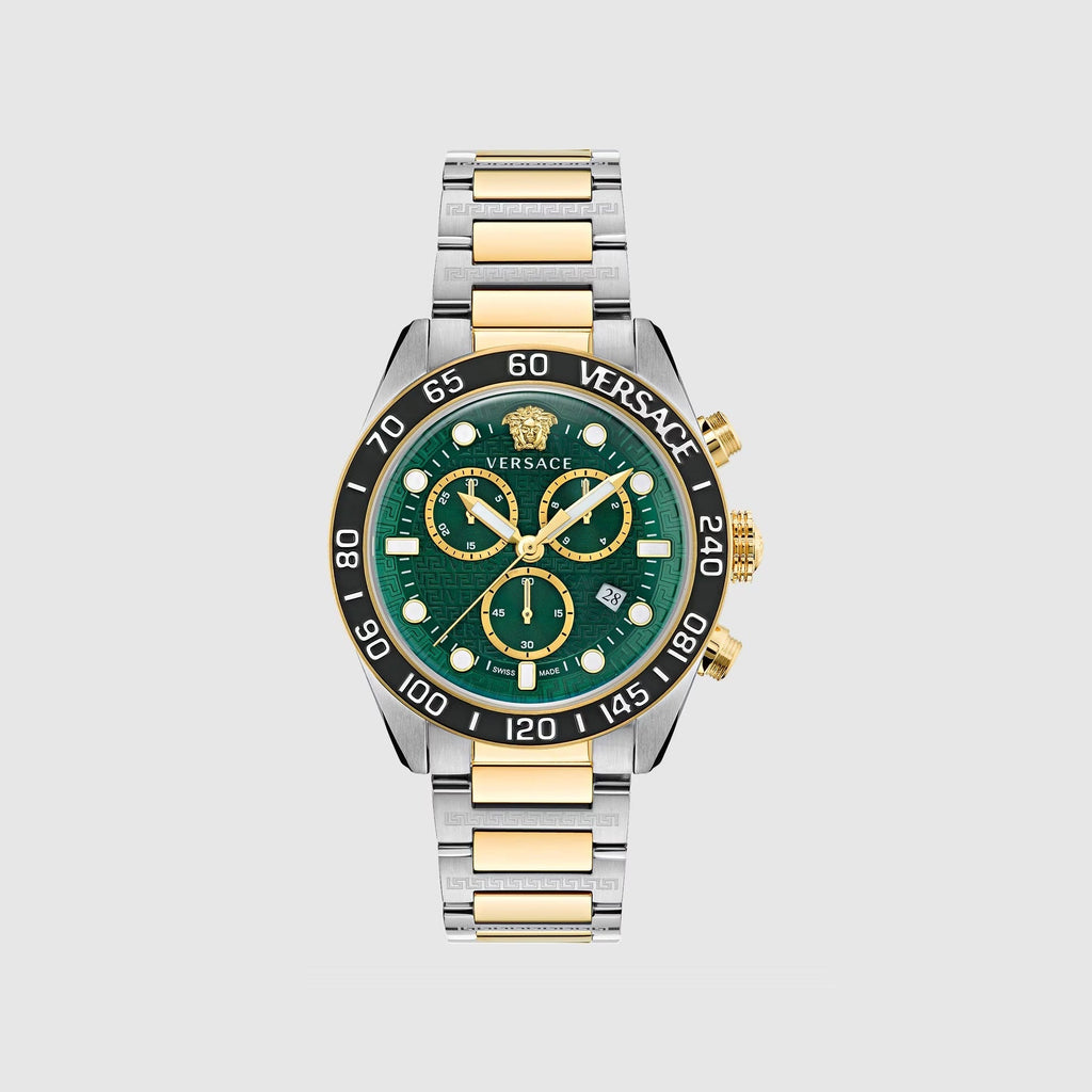 Versace Greca Dome Chronograph Green Dial Two Tone Steel Strap Watch for Men - VE6K00423 Buy Now By Versace