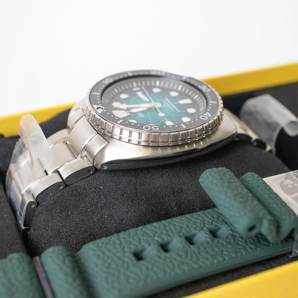 Seiko US Special Edition Automatic Green Dial Silver Steel Strap Watch for Men - SRPH57