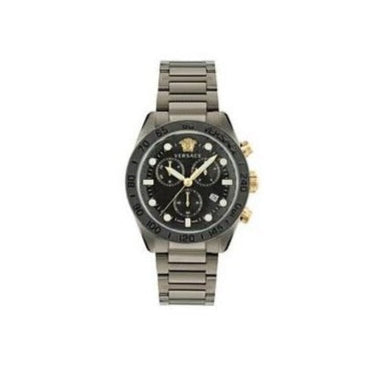 Versace Greca Dome Chronograph Black Dial Grey Steel Strap Watch for Men - VE6K00623 Buy Now By Versace