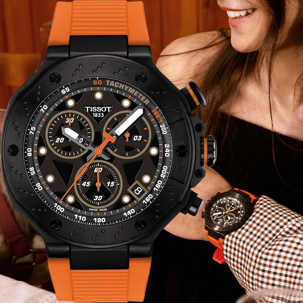 Tissot T Race Chronograph Black Dial Orange Rubber Strap Watch for Men - T141.417.37.051.02 Buy Now By Tissot