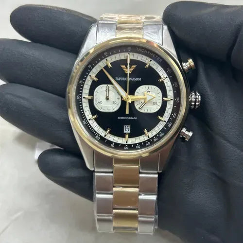 Emporio Armani Racer Chronograph Black Dial Two Tone Steel Strap Watch for Men - AR11678 Buy Now By Emporio Armani