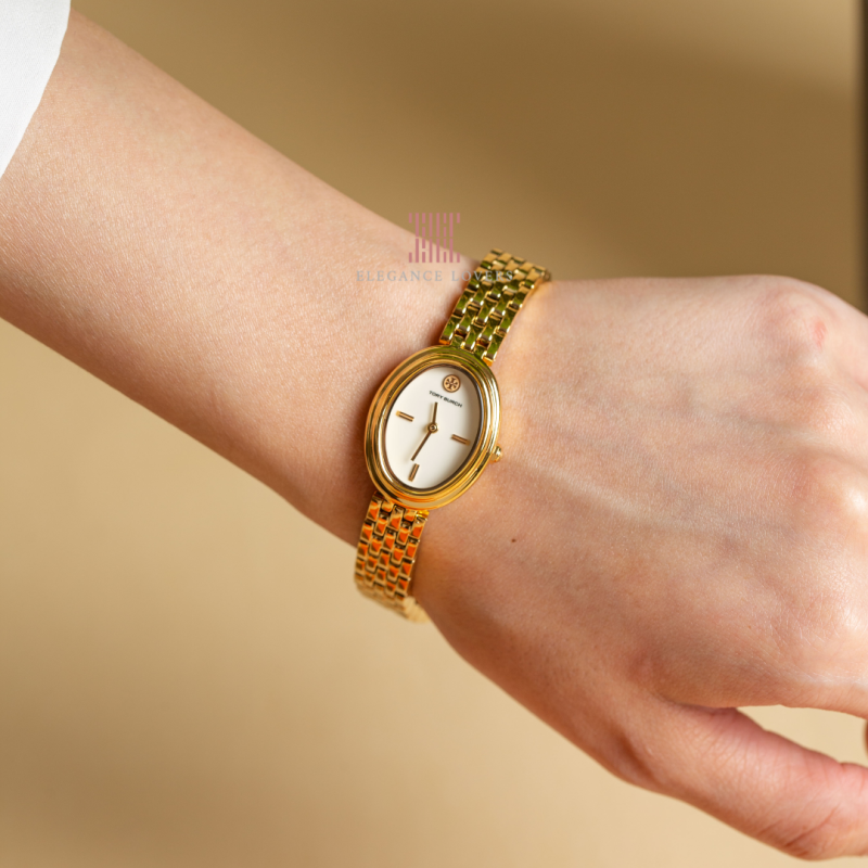 Tory Burch Oval White Dial Gold Steel Strap Watch for Women - TBW6032 Buy Now By Tory Burch