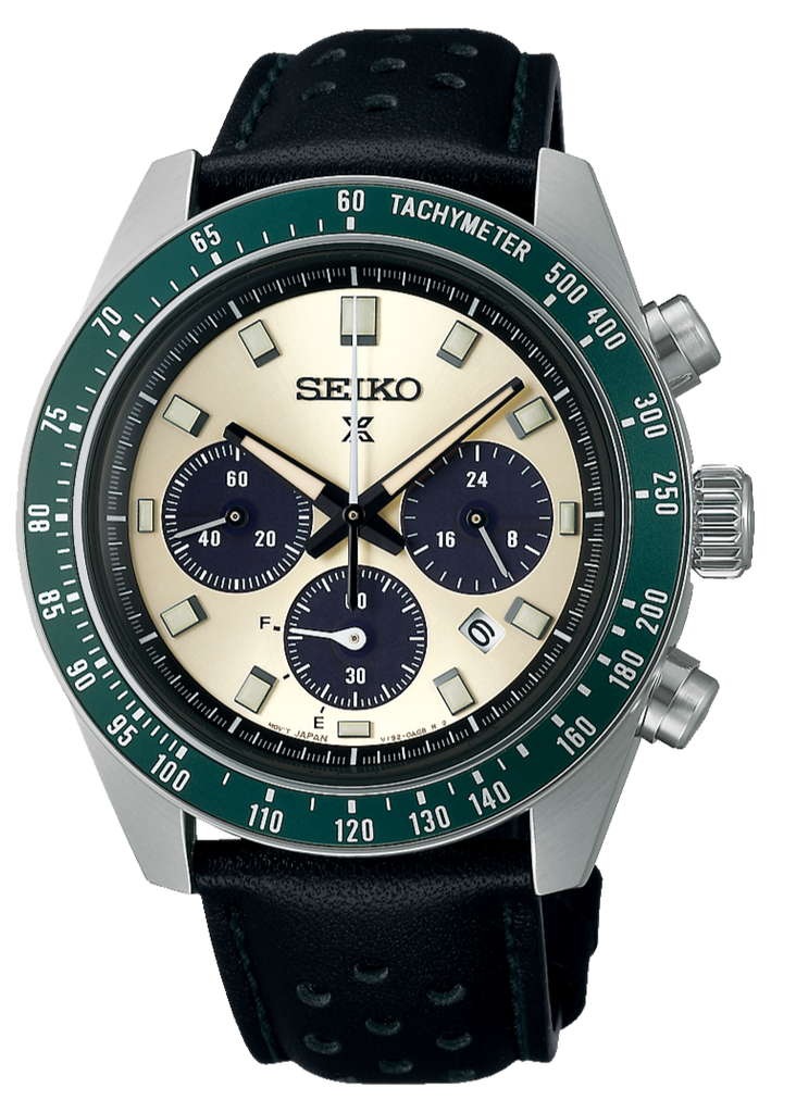 Seiko Prospex Speedtimer Solar Chronograph Ivory Dial Black Leather Strap Watch for Men - SSC943 Buy Now By Seiko
