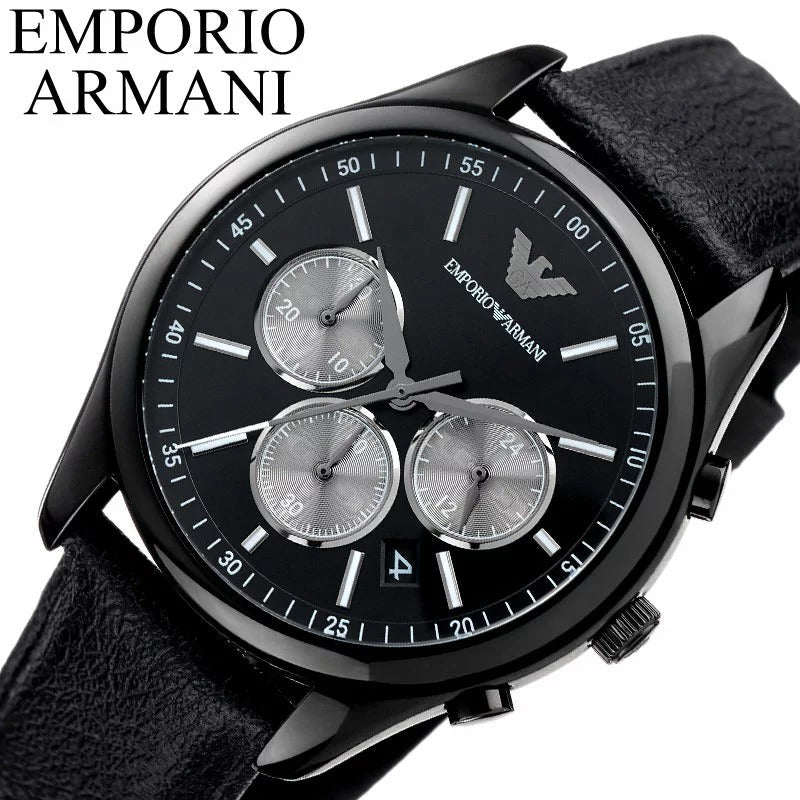 Emporio Armani Antonio Chronograph Black Dial Black Leather Strap Watch for Men - AR11583 Buy Now By Emporio Armani