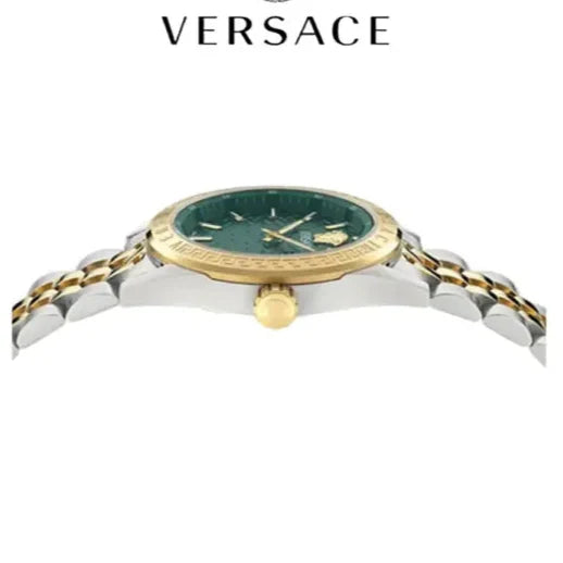 Versace V-Code Analog Green Dial Two Tone Steel Strap Watch for Women - VE8I00424 Buy Now By Versace