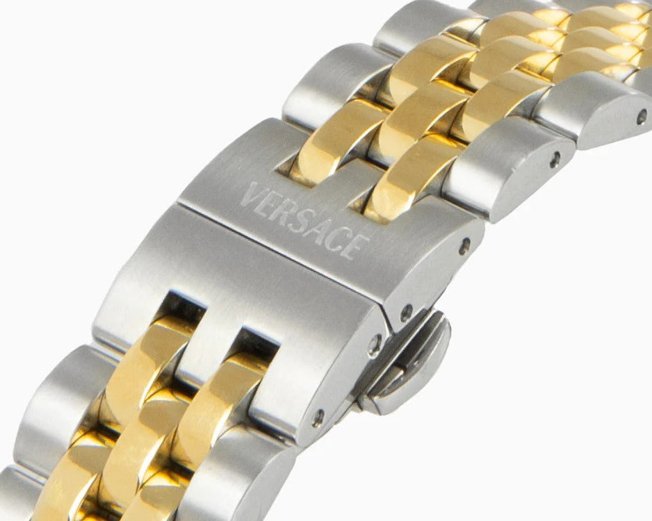 Versace V-Code Analog Green Dial Two Tone Steel Strap Watch for Women - VE8I00424 Buy Now By Versace