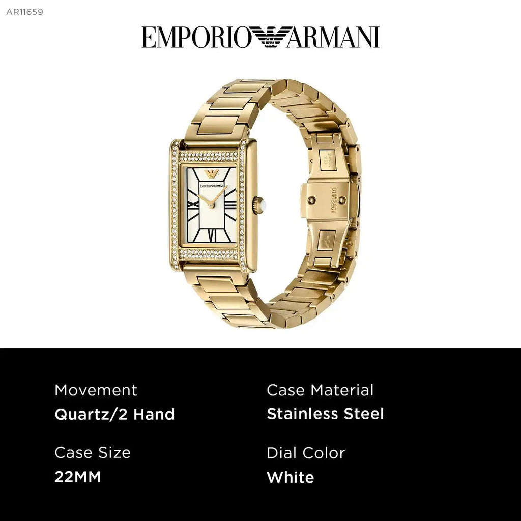 Emporio Armani Genni Crystals Mother of Pearl Dial Gold Steel Strap Watch for Women - AR11659 Buy Now By Emporio Armani