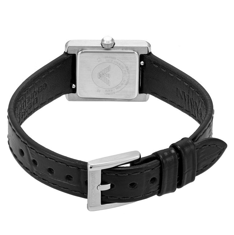 Emporio Armani Classic Crystals Silver Dial Black Leather Strap Watch for Women - AR11660 Buy Now By Emporio Armani