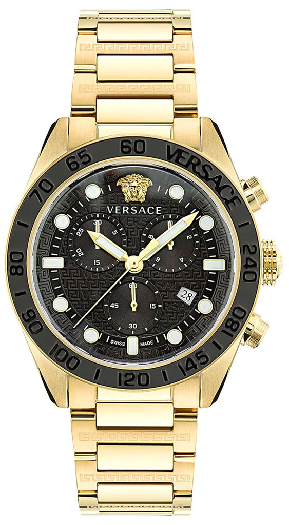 Versace Greca Dome Chronograph Black Dial Gold Steel Strap Watch for Men - VE6K00523 Buy Now By Versace