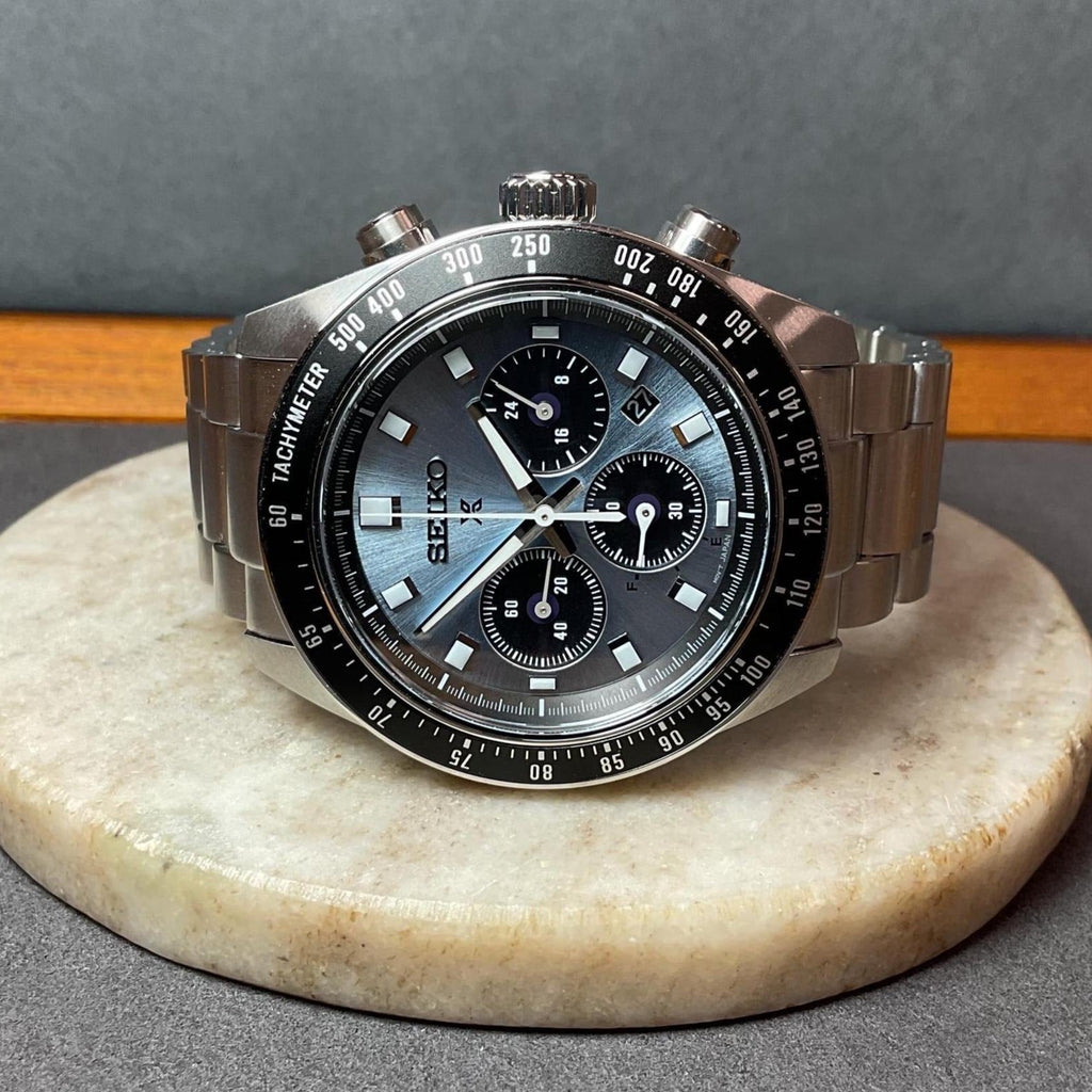 Seiko Prospex Speedtimer 41.4 Solar Chronograph Blue Dial Silver Steel Strap Watch for Men - SSC935 Buy Now By Seiko