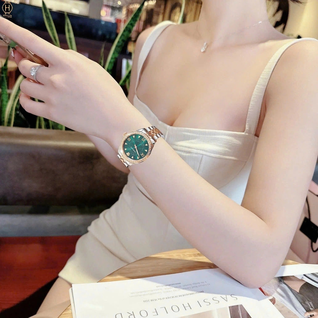 Versace Hellenyium Quartz Green Dial Two Tone Steel Strap Watch for Women - VE2S00422