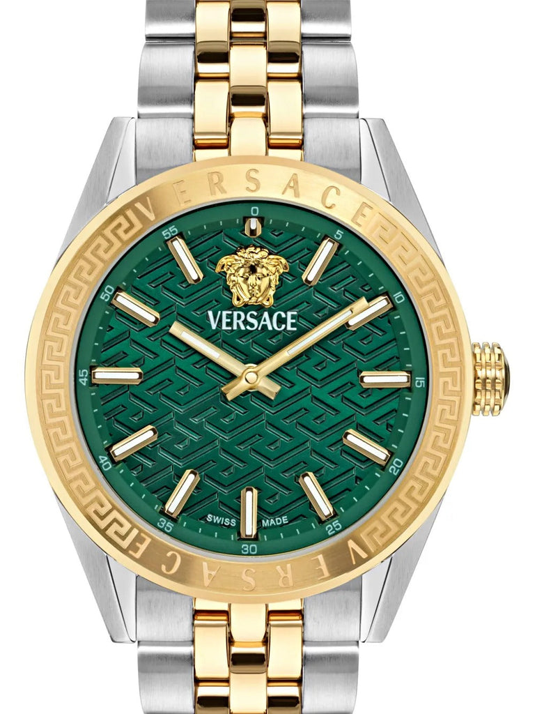 Versace V-Code Analog Green Dial Two Tone Steel Strap Watch for Women - VE8I00424 Buy Now By Versace