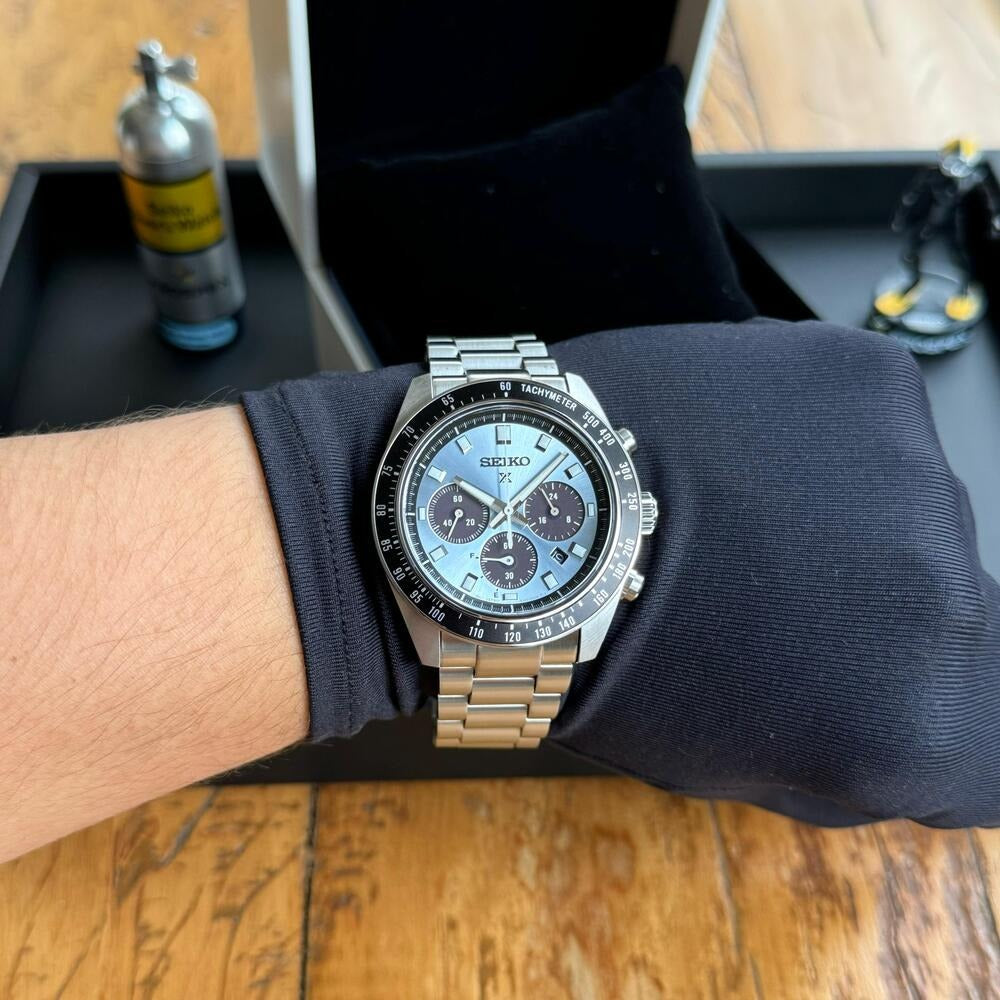 Seiko Prospex Speedtimer 41.4 Solar Chronograph Blue Dial Silver Steel Strap Watch for Men - SSC935 Buy Now By Seiko