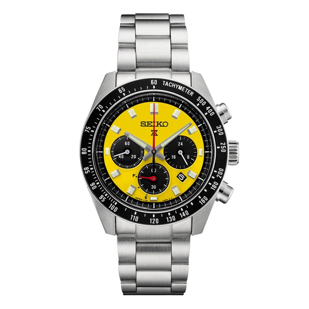 Seiko Prospex Speedtimer Solar Chronograph Yellow Dial Silver Steel Strap Watch for Men - SSC929 Buy Now By Seiko