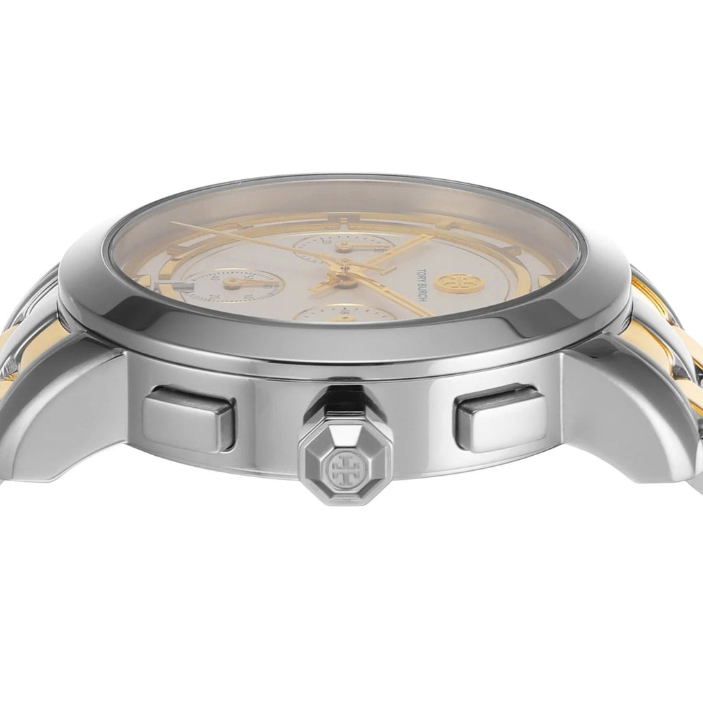 Tory Burch The Tory Chronograph White Dial Two Tone Steel Strap Watch for Women - TBW1052 Buy Now By Tory Burch