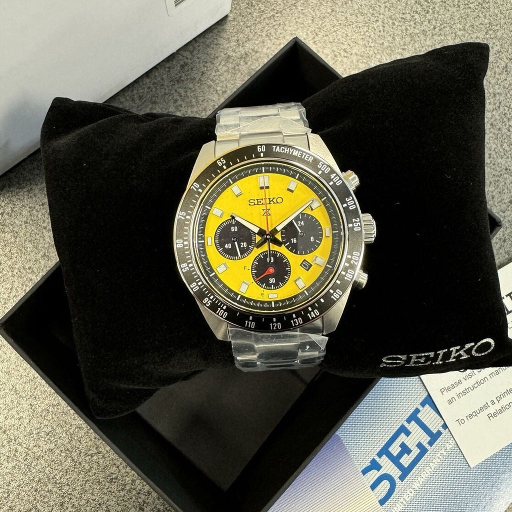 Seiko Prospex Speedtimer Solar Chronograph Yellow Dial Silver Steel Strap Watch for Men - SSC929 Buy Now By Seiko