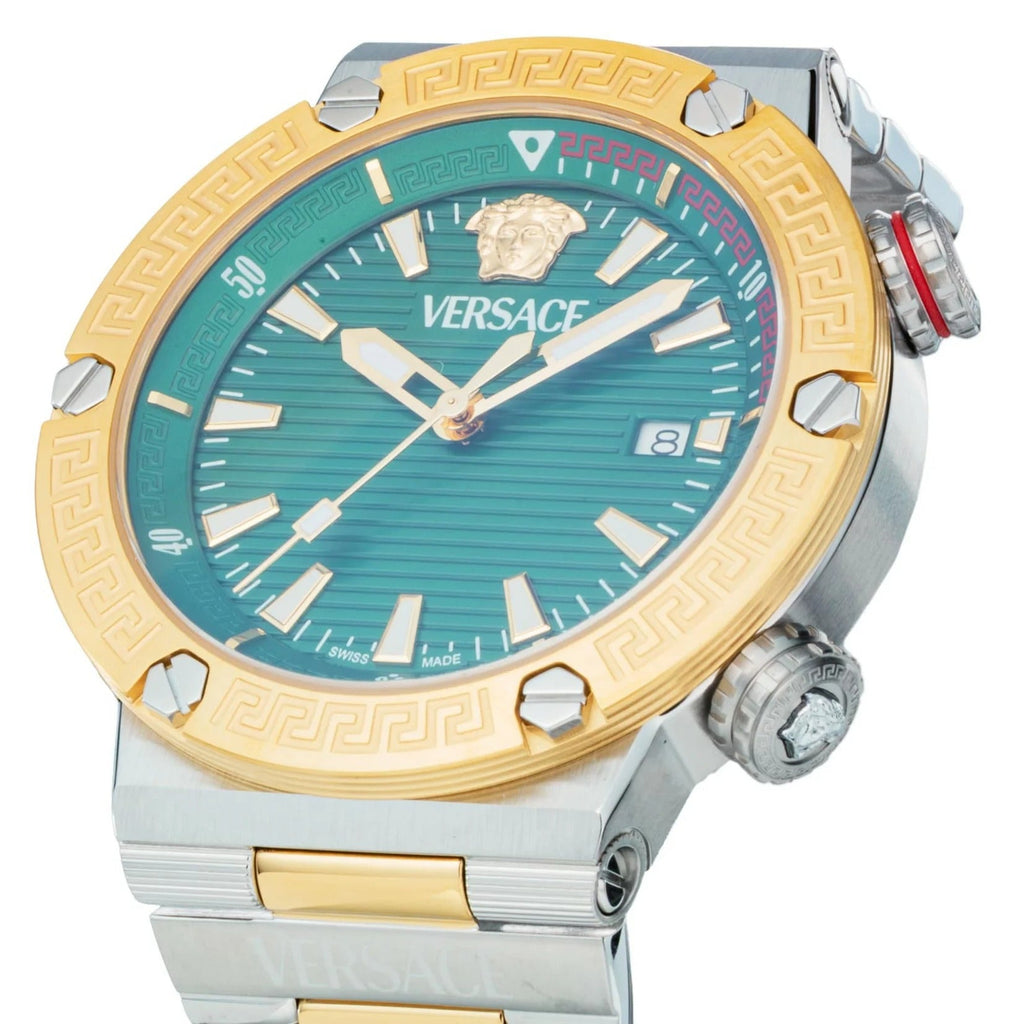 Versace Greca Logo Diver Quartz Green Dial Two Tone Steel Strap Watch for Men - VE8G00524 Buy Now By Versace