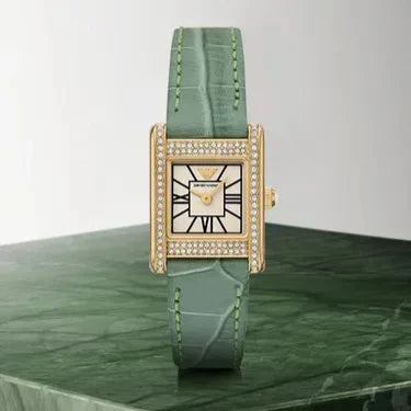 Emporio Armani Classic White Dial Green Leather Strap Watch for Women - AR11661 Buy Now By Emporio Armani
