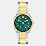 Versace V-Auria Quartz Green Dial Two Tone Steel Strap Watch for Men - VE0F00425 Buy Now By Versace