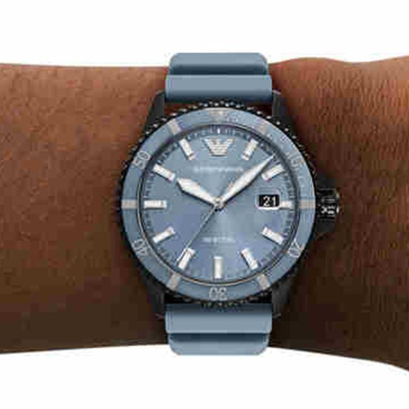 Emporio Armani Sea Explorer Divers Blue Dial Blue Silicone Strap Watch for Men - AR11685 Buy Now By Emporio Armani