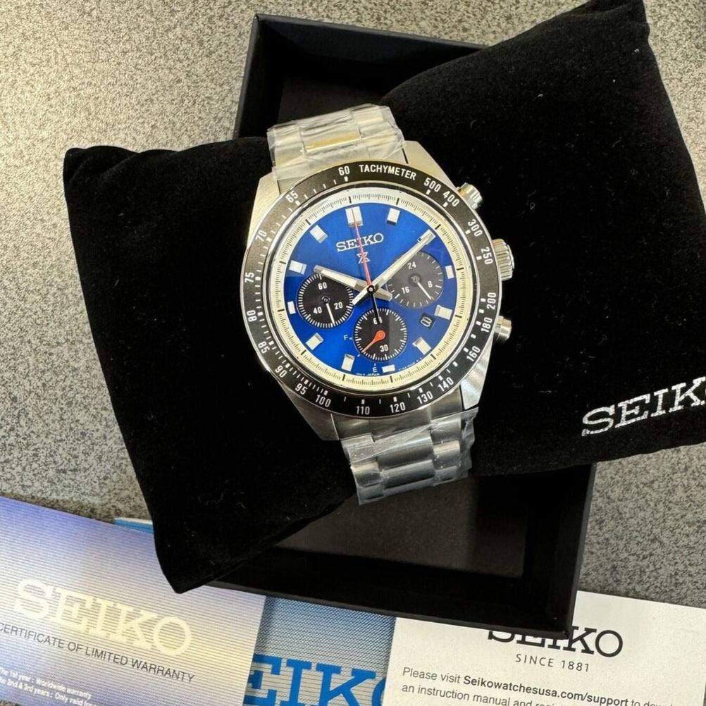 Seiko Speedtimer Solar US Special Edition Blue Dial Silver Steel Strap Watch for Men - SSC931 Buy Now By Seiko
