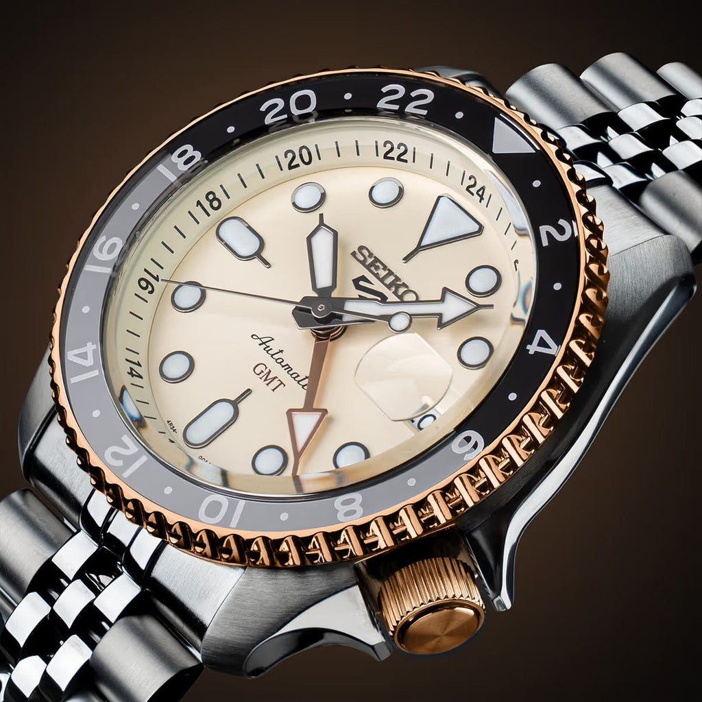 Seiko 5 GMT Sport Asia Exclusive Limited Edition Off White Dial Silver Steel Strap Watch for Men - SSK046K1 Buy Now By Seiko