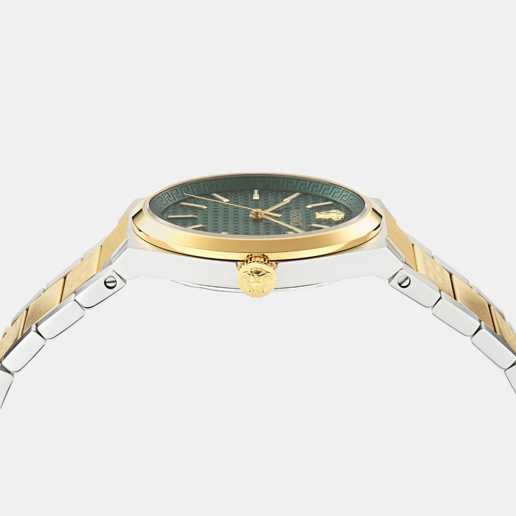 Versace V-Auria Quartz Green Dial Two Tone Steel Strap Watch for Men - VE0F00425 Buy Now By Versace