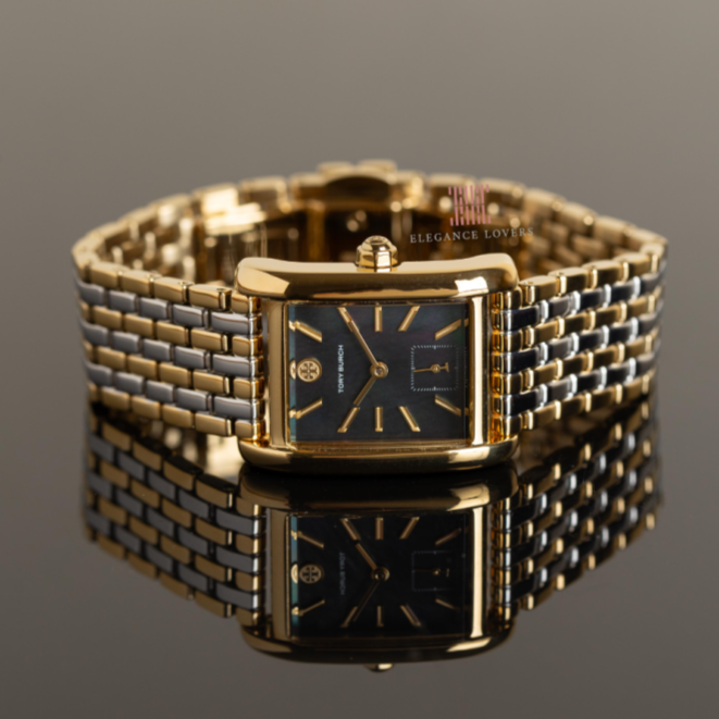 Tory Burch Eleanor Mother of Pearl Black Dial Two Tone Steel Strap Watch for Women - TBW1084 Buy Now By Tory Burch