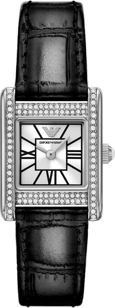 Emporio Armani Classic Crystals Silver Dial Black Leather Strap Watch for Women - AR11660 Buy Now By Emporio Armani