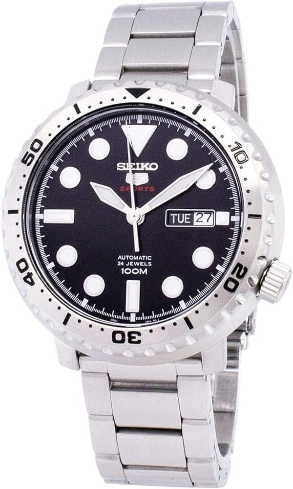 Seiko 5 Sports Automatic Black Dial Silver Steel Strap Watch for Men - SRPC61J1 Buy Now By Seiko