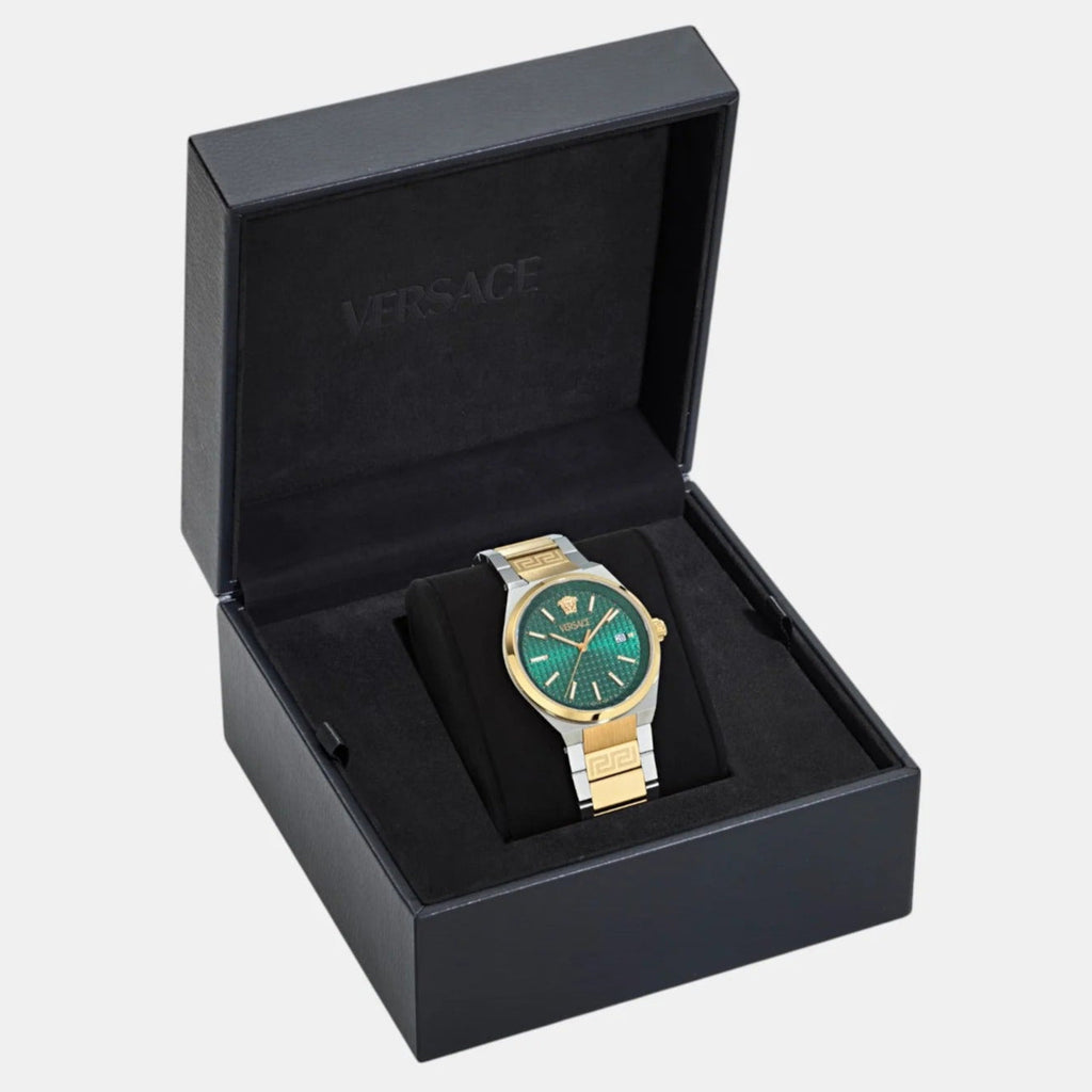 Versace V-Auria Quartz Green Dial Two Tone Steel Strap Watch for Men - VE0F00425 Buy Now By Versace