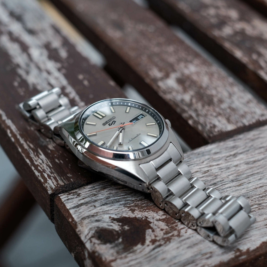 Seiko 5 Sports SNXS Series Automatic Beige Dial Silver Steel Strap Watch for Men - SRPK91K1 Buy Now By Seiko