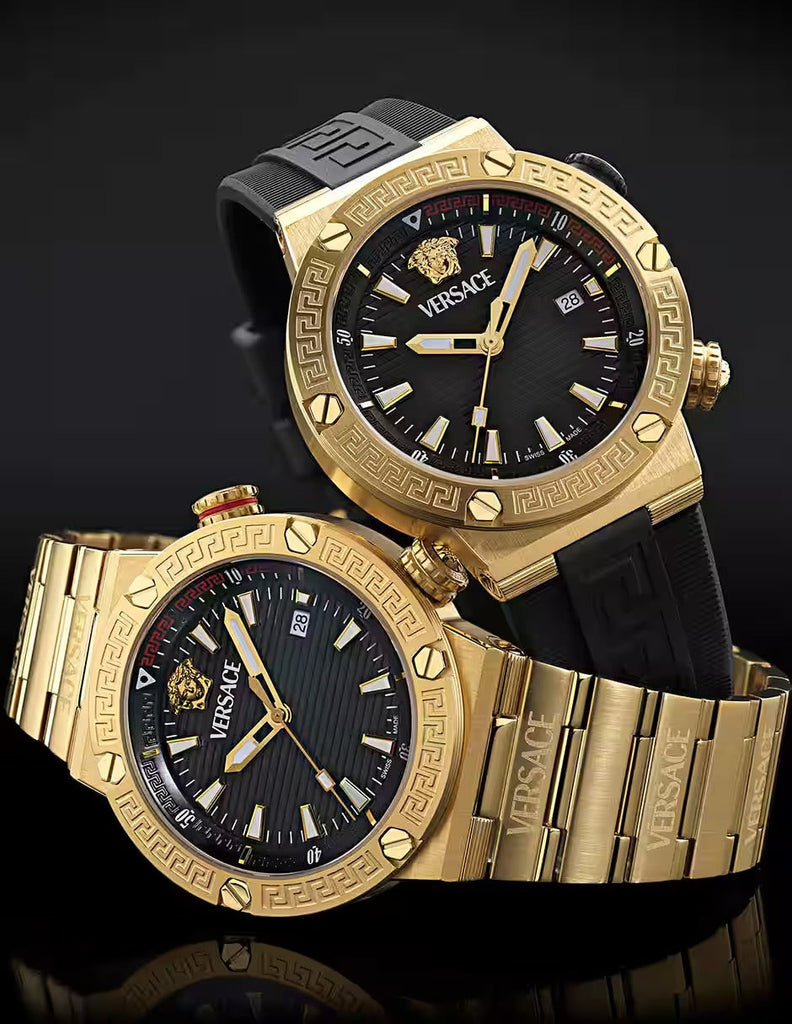 Versace Greca Logo Quartz Black Dial Gold Steel Strap Watch for Men - VE8G00624 Buy Now By Versace