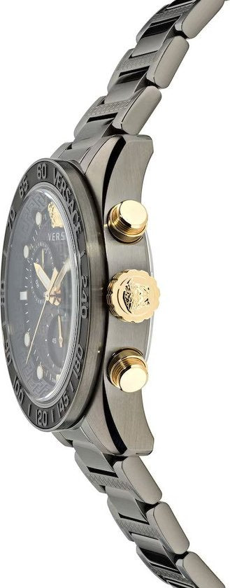 Versace Greca Dome Chronograph Black Dial Grey Steel Strap Watch for Men - VE6K00623 Buy Now By Versace